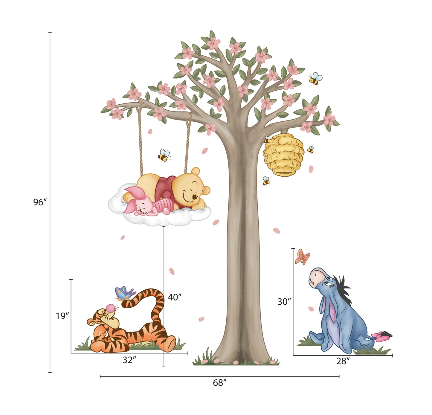 Pastel Winnie the Pooh Cherry Blossom Wall Decals