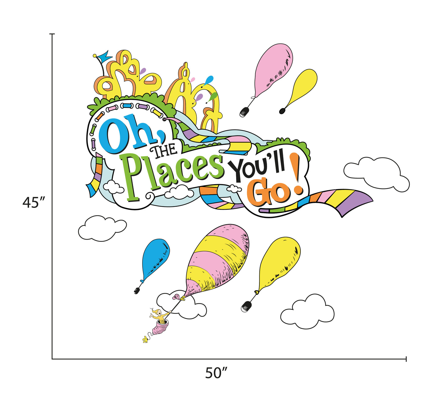 Dr Seuss: Oh The Places You'll Go Wall Decal with Hot Air Balloons