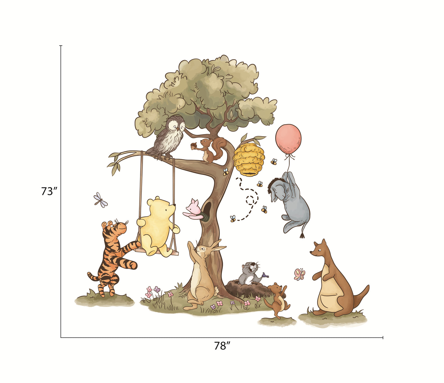 Vintage Winnie the Pooh Swing & Tree Wall Decal