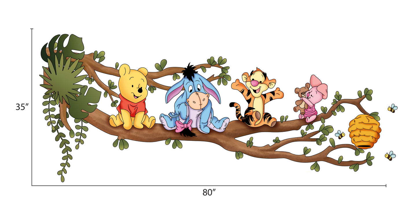 Playful Friends on a Branch: Pooh, Tigger, Eeyore & Piglet