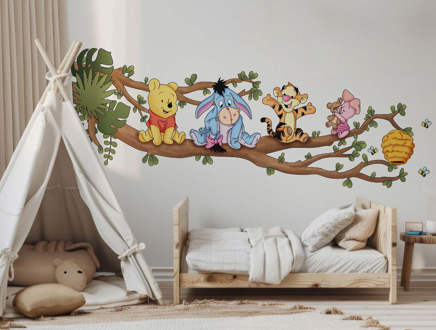 Playful Friends on a Branch: Pooh, Tigger, Eeyore & Piglet