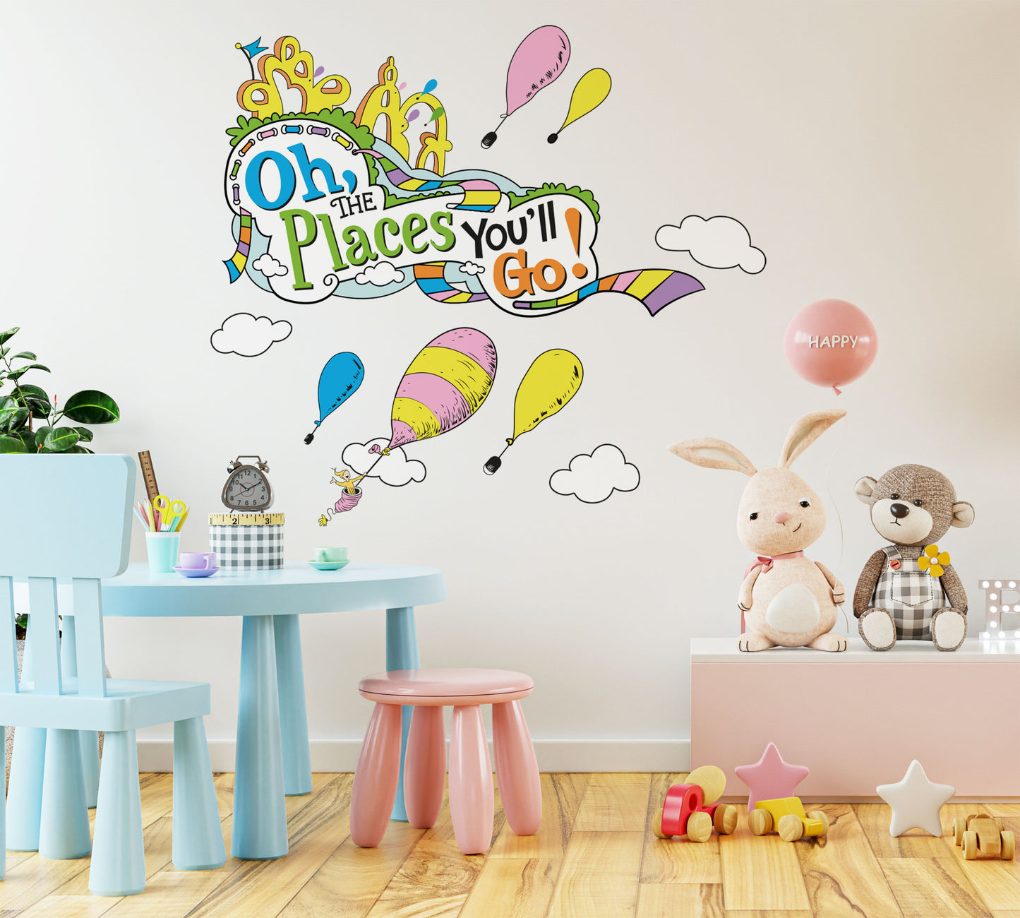 Dr Seuss: Oh The Places You'll Go Wall Decal with Hot Air Balloons