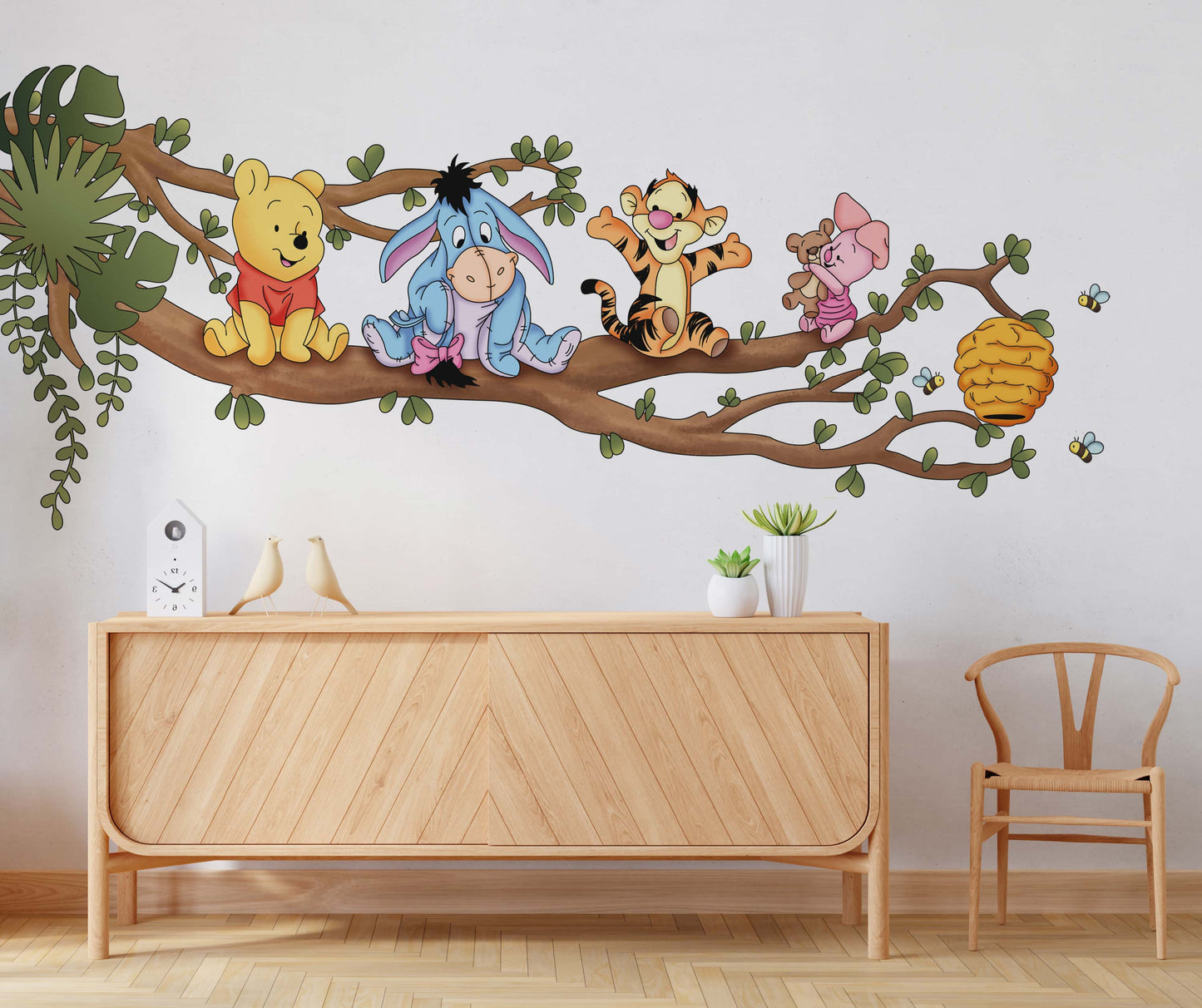 Playful Friends on a Branch: Pooh, Tigger, Eeyore & Piglet