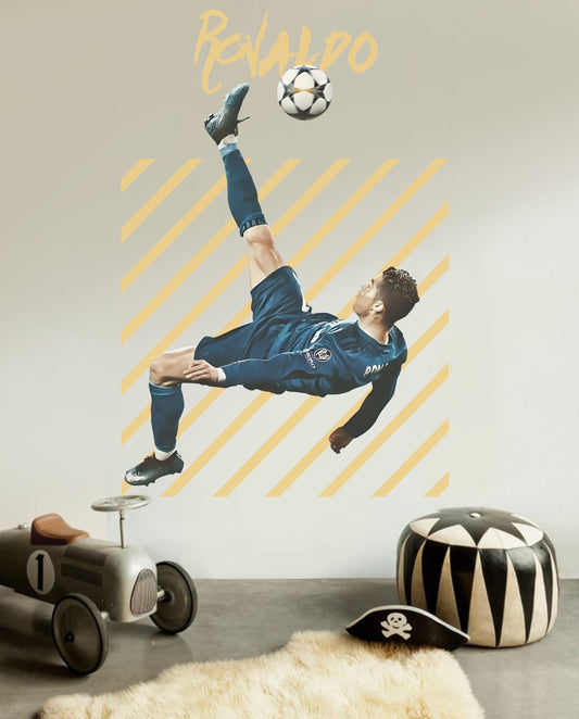 Cristiano Ronaldo Wall Decal Bicycle Kick Wall Mural Sport Star Wall Sticker For Kids Room Decor